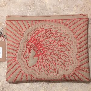 Tan and Red Embroidered Pouch